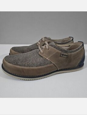 Ahnu Parkside Casual Oxford Shoe Mens 11.5 Brown Gray Blue Suede Canvas Lace Up